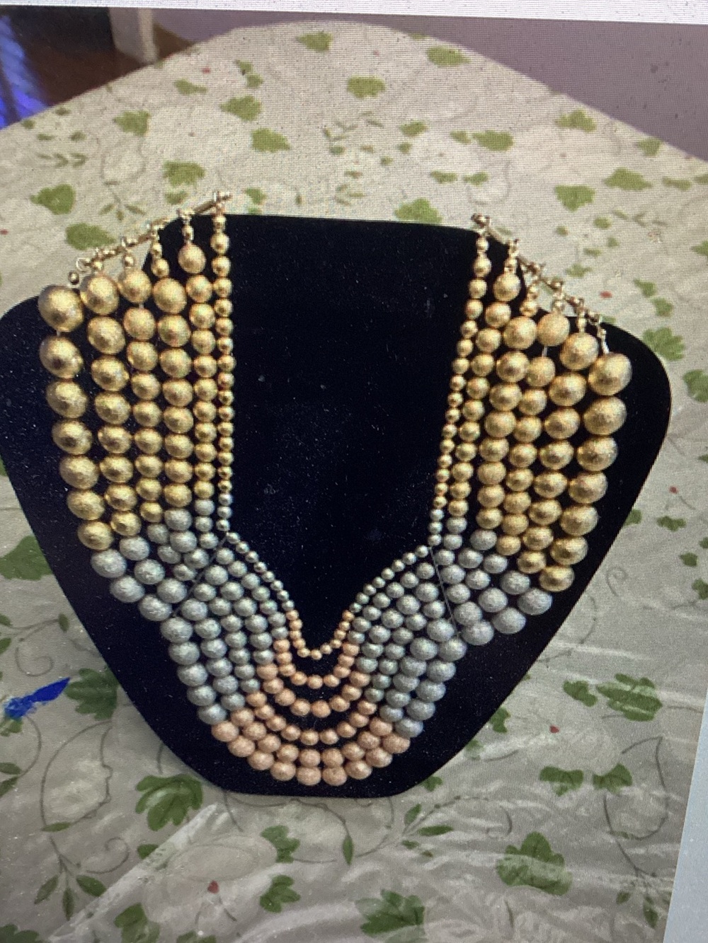 Multistrand Metallic Bead Statement Necklace - Gold, Silver, Rose Gold